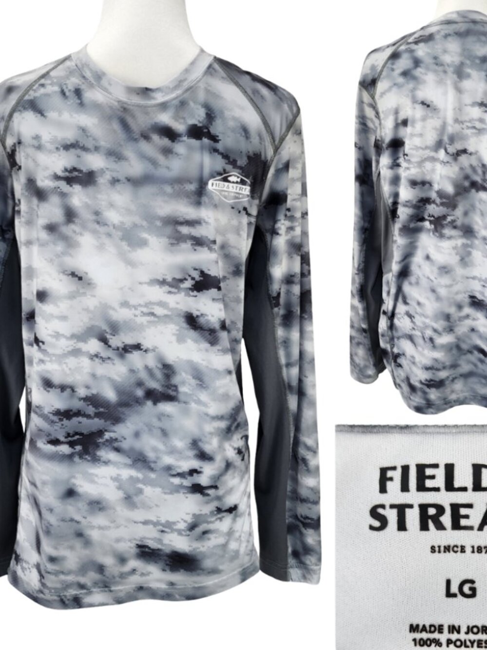 Field & Stream Evershade Tech Mens Large Gray Digital Camo UPF 30 Outdoor Shirt